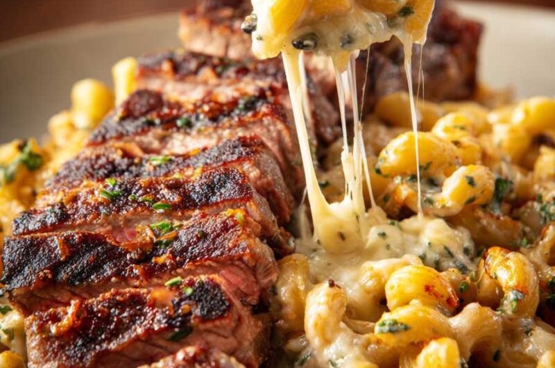 Tuna Steak, Mac and Cheese and side of Plantains